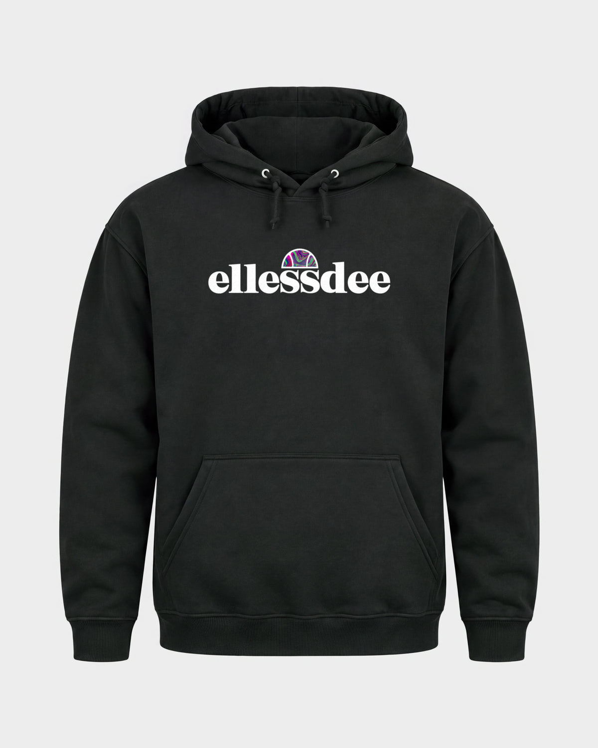 Ellessdee – Basic Hoodie in Schwarz, Frontprint – Hard Nights