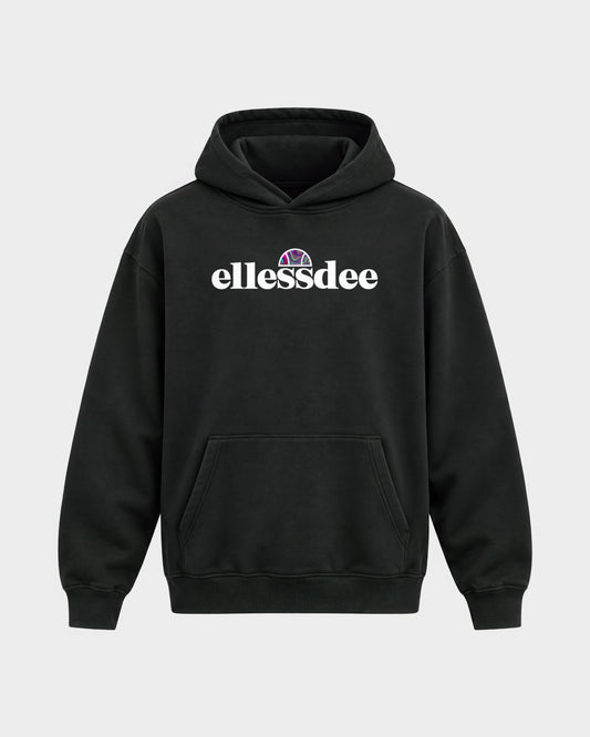 Ellessdee – Oversized Hoodie in Schwarz, Frontprint – Hard Nights