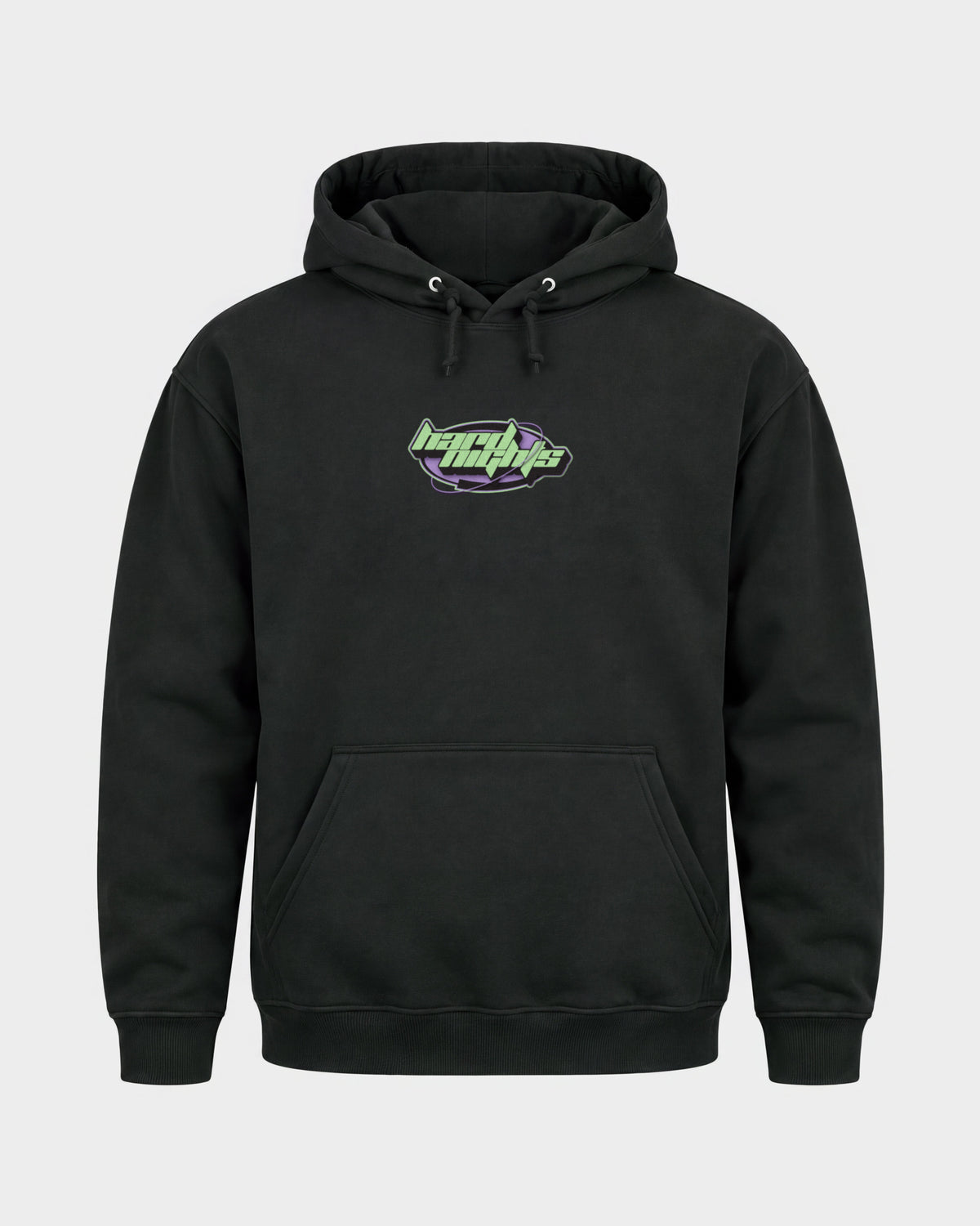 Hard Nights Ellipse – Basic Hoodie in Schwarz, Frontprint – Hard Nights