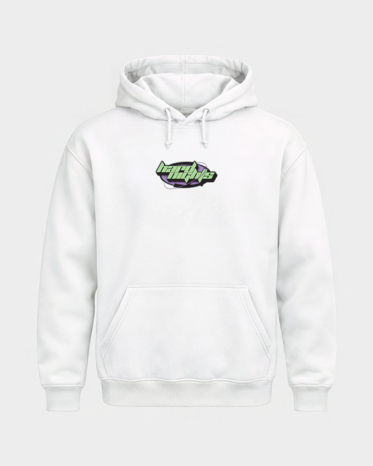 Hard Nights Ellipse – Basic Hoodie in Weiß, Frontprint – Hard Nights
