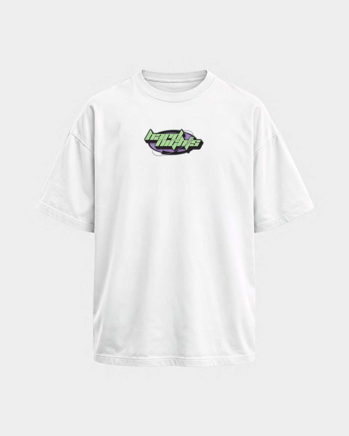 Hard nights Ellipse – Oversized Shirt in Weiß, Frontprint – Hard Nights