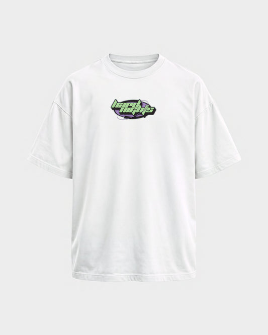 Hard nights Ellipse – Oversized Shirt in Weiß, Frontprint – Hard Nights