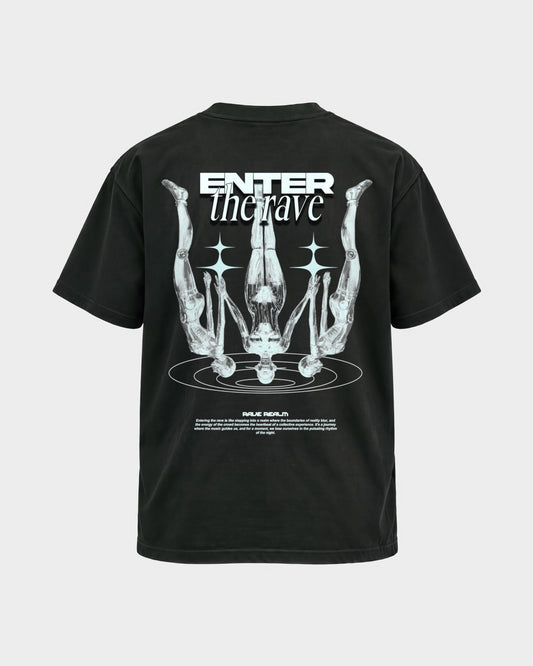 Enter the rave – Basic Shirt in Schwarz, Rückenprint – Hard Nights