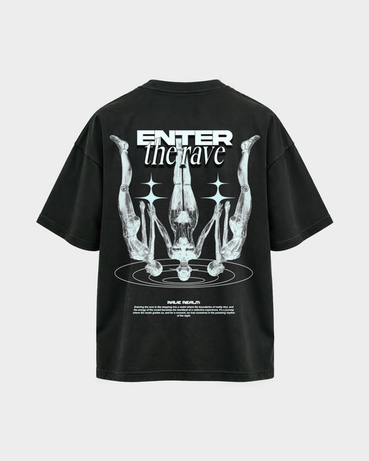 Enter the rave – Oversized Shirt in Schwarz, Rückenprint – Hard Nights