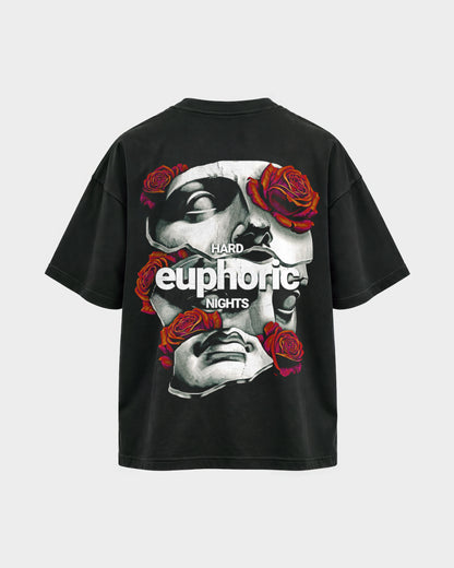 Euphoric – Oversized Shirt in Schwarz, Rückenprint – Hard Nights