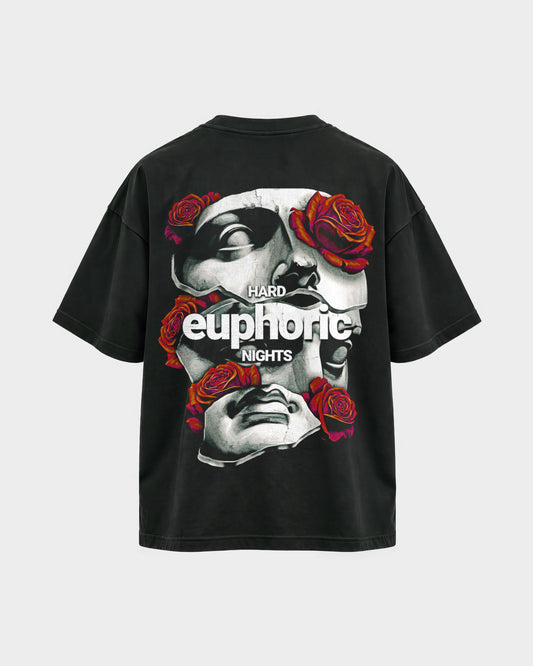 Euphoric – Oversized Shirt in Schwarz, Rückenprint – Hard Nights