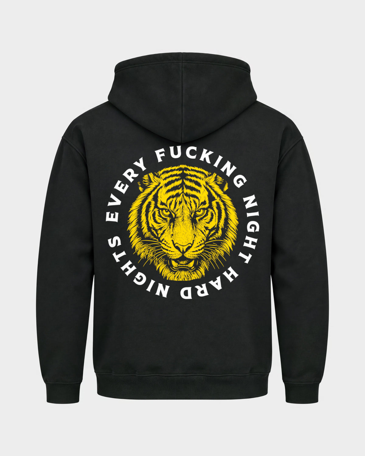Every fuckin night – Basic Hoodie in Schwarz, Rückenprint – Hard Nights