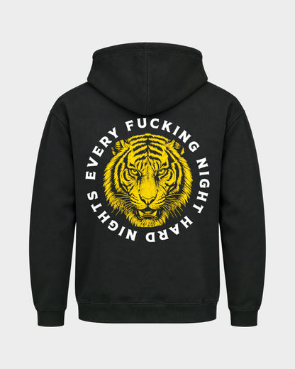 Every fuckin night – Basic Hoodie in Schwarz, Rückenprint – Hard Nights