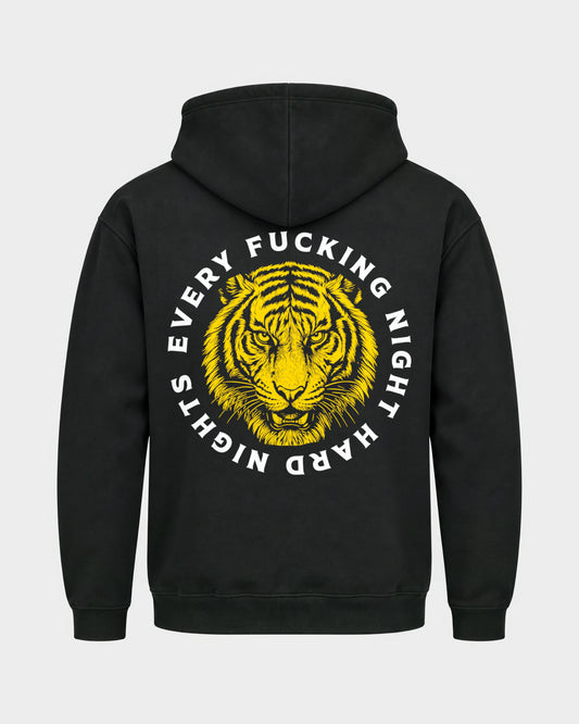 Every fuckin night – Basic Hoodie in Schwarz, Rückenprint – Hard Nights