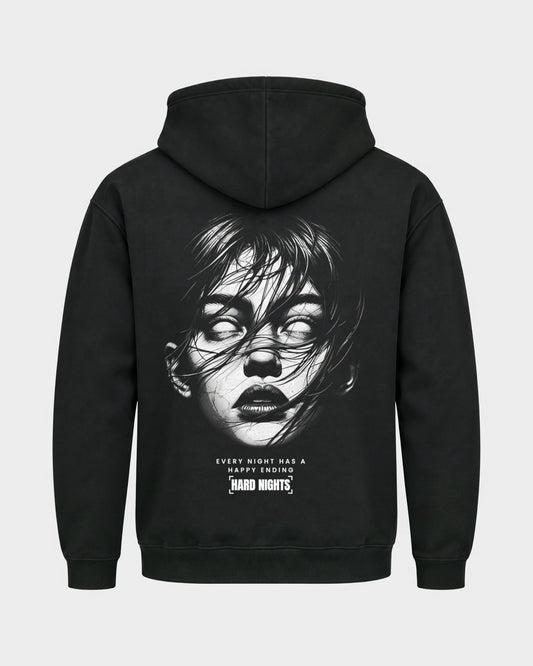 Every Night – Basic Hoodie in Schwarz, Rückenprint – Hard Nights