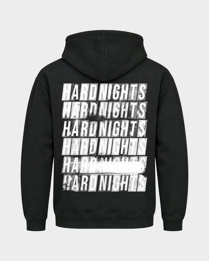 Hard Nights every time – Basic Hoodie in Schwarz, Rückenprint – Hard Nights
