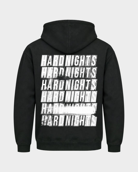 Hard Nights every time – Basic Hoodie in Schwarz, Rückenprint – Hard Nights