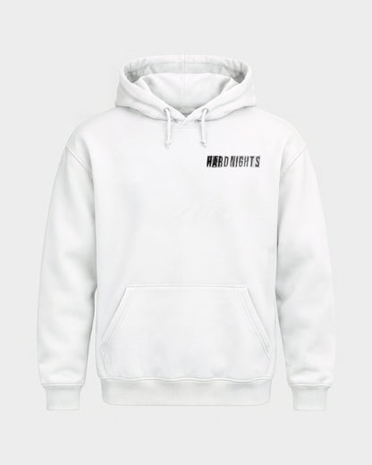 Hard Nights every time – Basic Hoodie in Weiß, Frontprint – Hard Nights