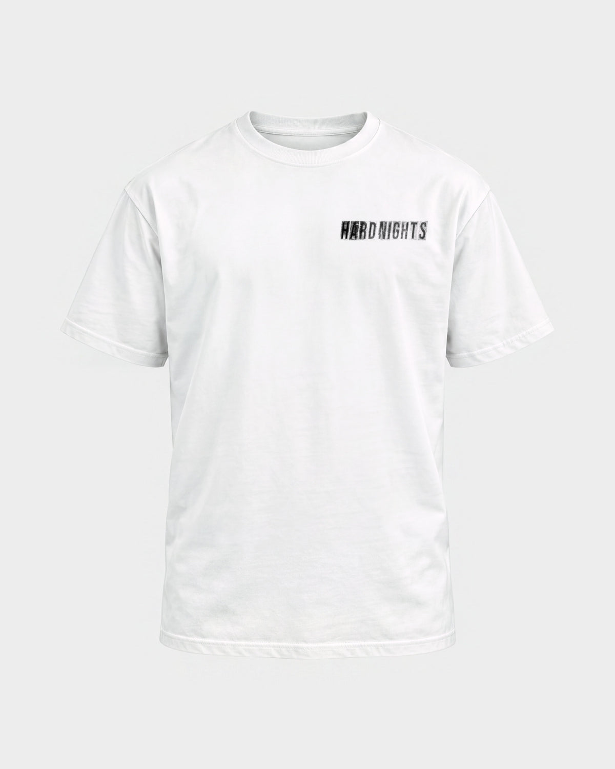 Hard Nights every time – Basic Shirt in Weiß, Frontprint – Hard Nights