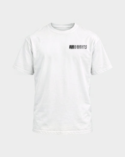 Hard Nights every time – Basic Shirt in Weiß, Frontprint – Hard Nights