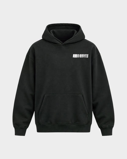 Hard Nights every time – Oversized Hoodie in Schwarz, Frontprint – Hard Nights