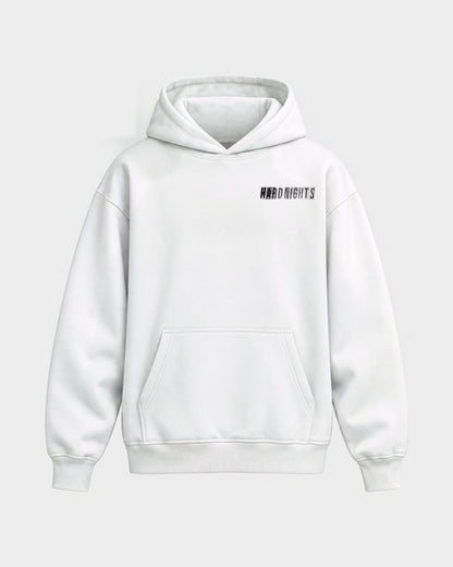 Hard Nights every time – Oversized Hoodie in Weiß, Frontprint – Hard Nights