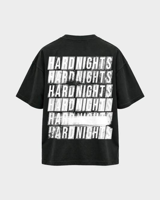 Hard Nights every time – Oversized Shirt in Schwarz, Rückenprint – Hard Nights