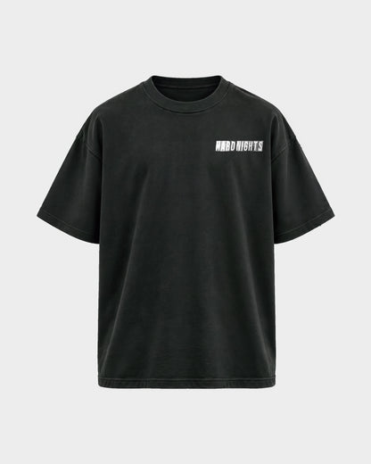 Hard Nights every time – Oversized Shirt in Schwarz, Frontprint – Hard Nights
