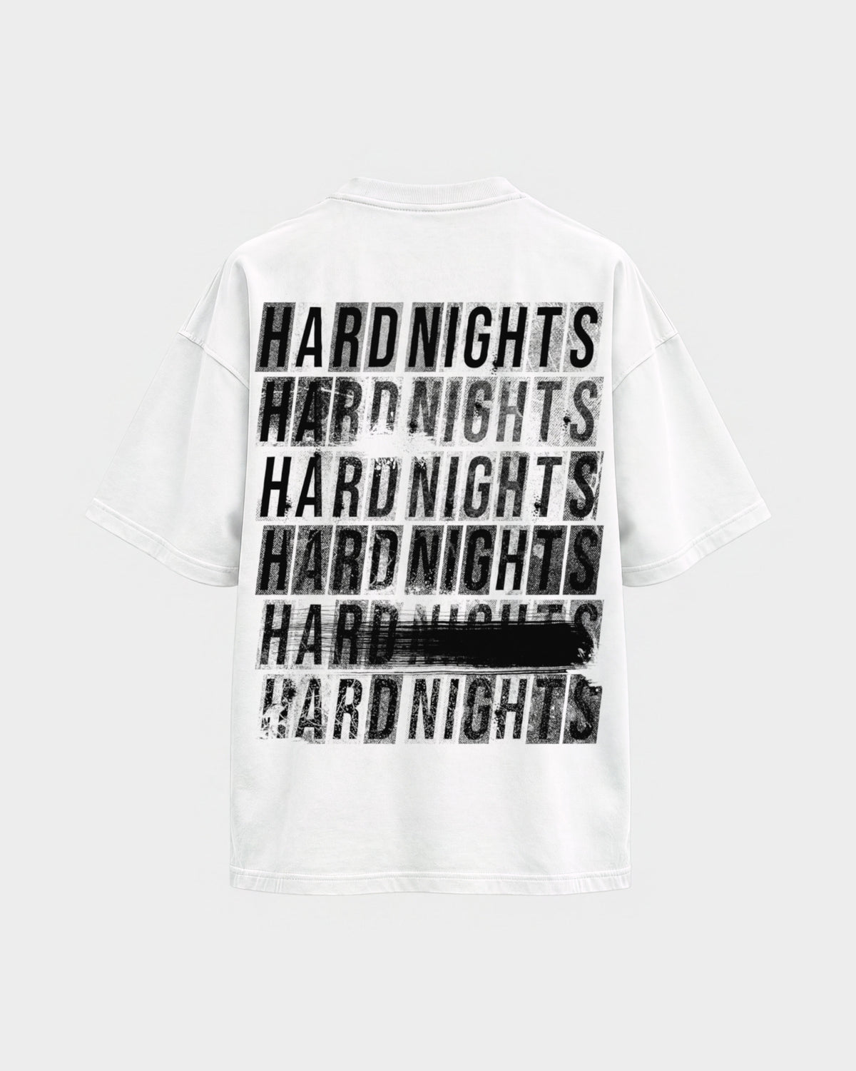 Hard Nights every time – Oversized Shirt in Weiß, Rückenprint – Hard Nights
