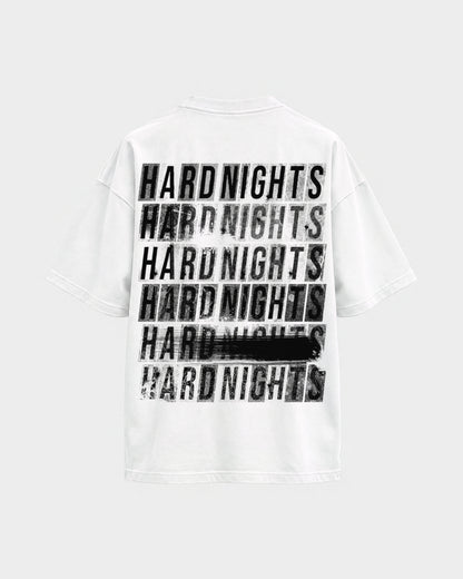 Hard Nights every time – Oversized Shirt in Weiß, Rückenprint – Hard Nights