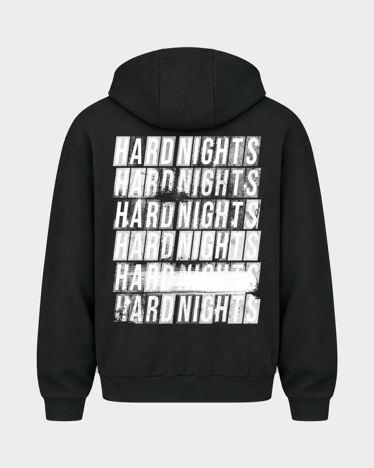 Hard Nights every time – Oversized Zipper Hoodie in Schwarz, Rückenprint – Hard Nights