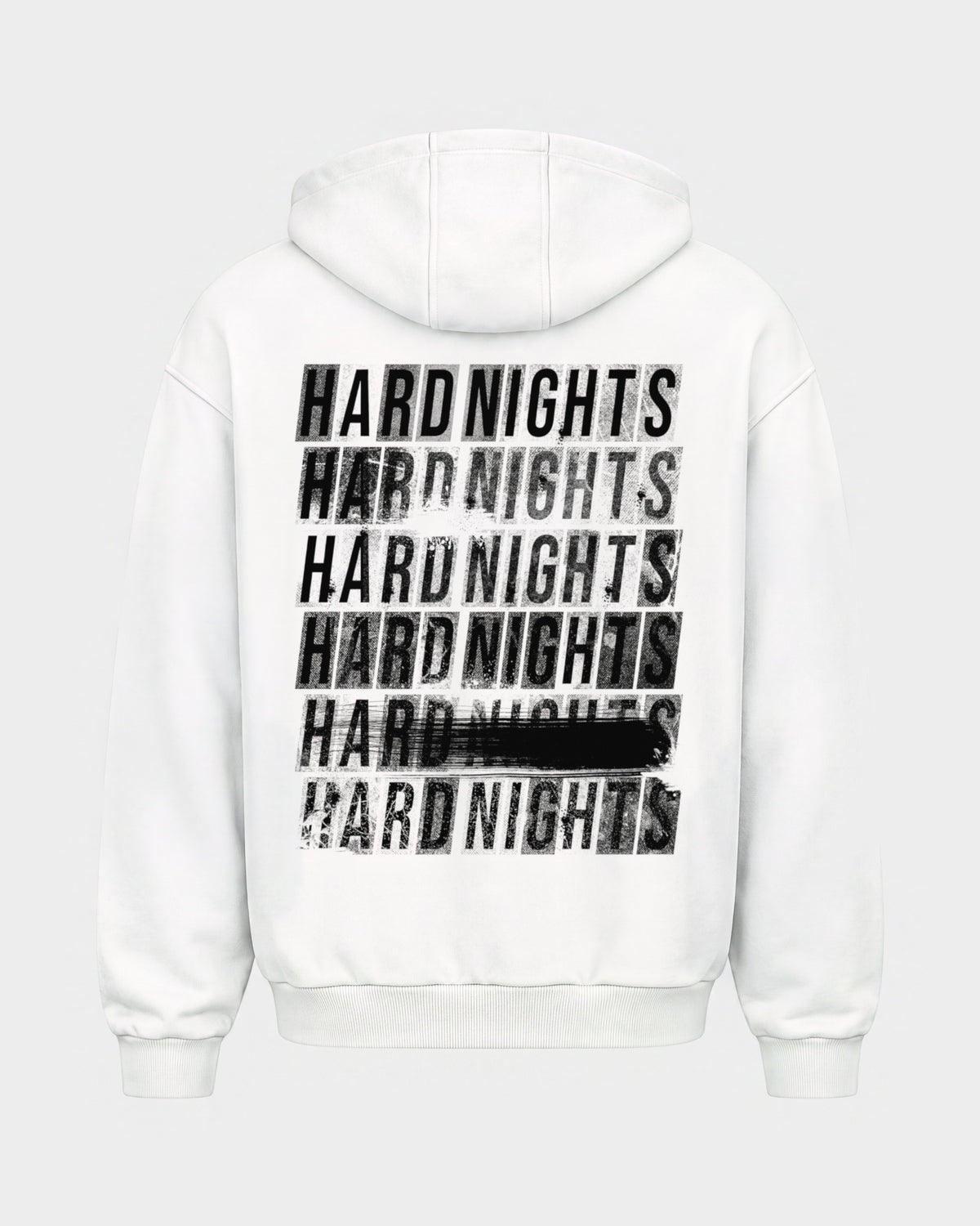 Hard Nights every time – Oversized Zipper Hoodie in Weiß, Rückenprint – Hard Nights