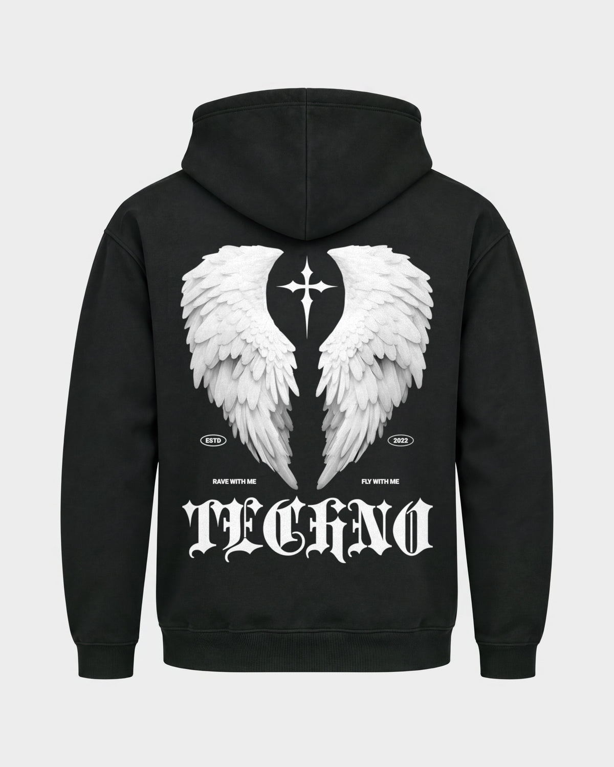 Fly with me – Basic Hoodie in Schwarz, Rückenprint – Hard Nights