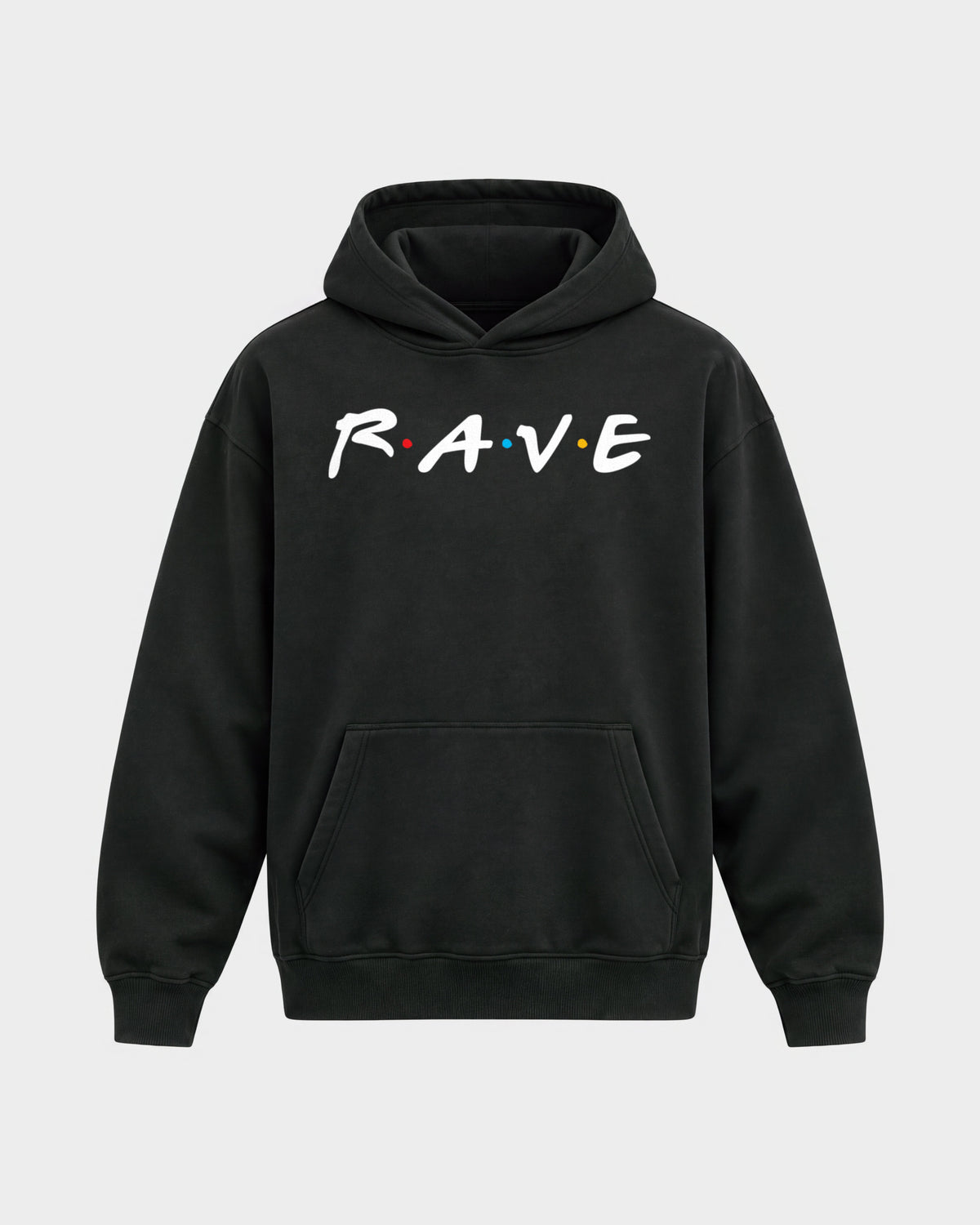 Friends Rave – Oversized Hoodie in Schwarz, Frontprint – Hard Nights