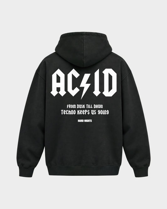 From dusk till dawn – Oversized Hoodie in Schwarz, Rückenprint – Hard Nights