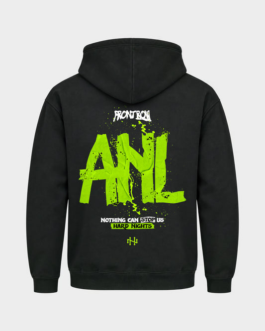 Frontrow ANL – Basic Hoodie in Schwarz, Rückenprint – Hard Nights
