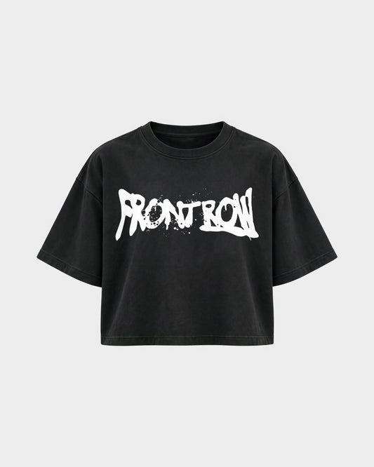 Frontrow ANL – Oversized Crop Top in Schwarz, Frontprint – Hard Nights