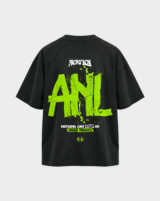 Frontrow ANL – Oversized Shirt in Schwarz, Rückenprint – Hard Nights