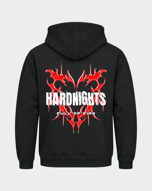 Full of fire – Basic Hoodie in Schwarz, Rückenprint – Hard Nights