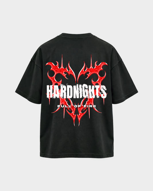 Full of fire – Oversized Shirt in Schwarz, Rückenprint – Hard Nights