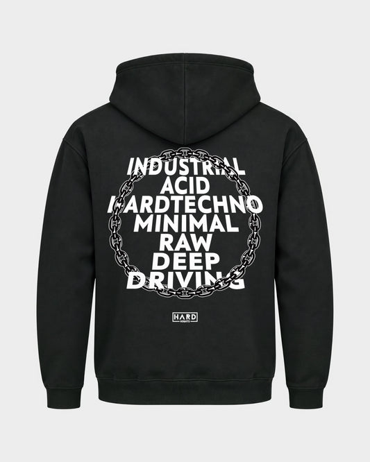 Genre – Basic Hoodie in Schwarz, Rückenprint – Hard Nights