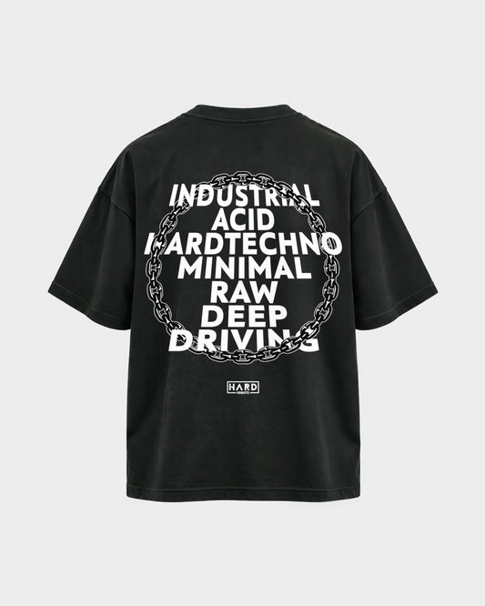 Genre – Oversized Shirt in Schwarz, Rückenprint – Hard Nights