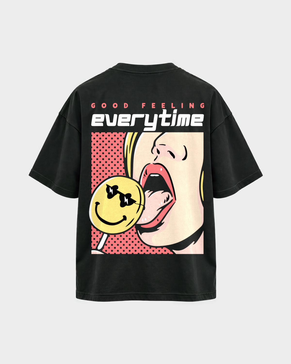 Good Feeling – Oversized Shirt in Schwarz, Rückenprint – Hard Nights