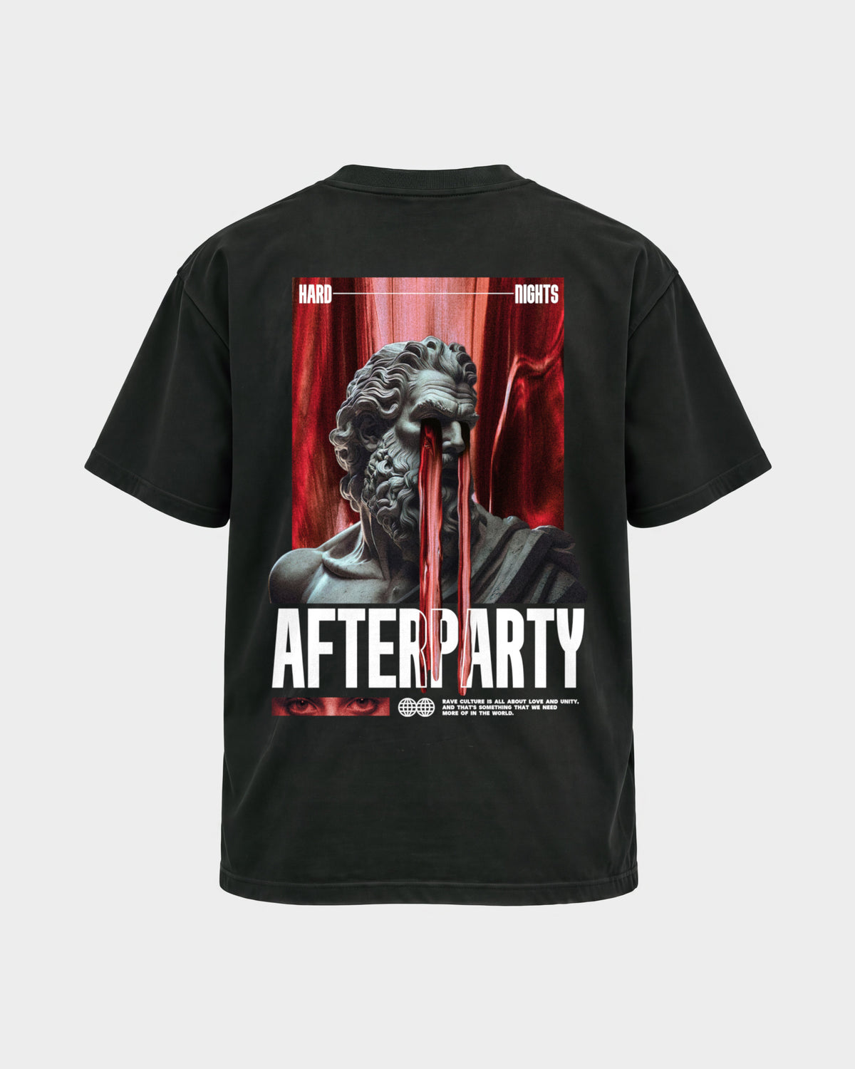 Greek Afterparty – Basic Shirt in Schwarz, Rückenprint – Hard Nights