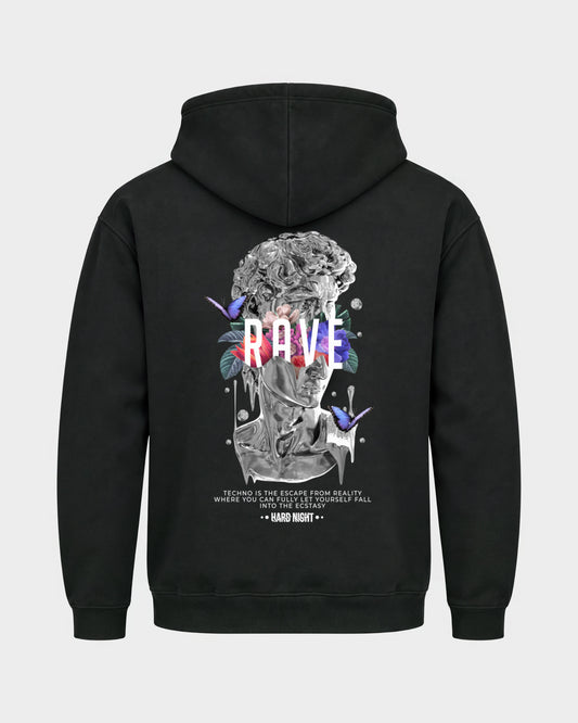 Greek Rave – Basic Hoodie in Schwarz, Rückenprint – Hard Nights