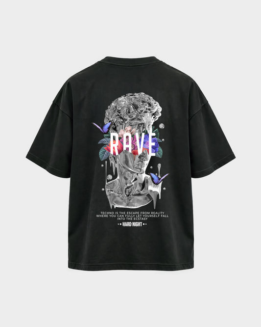 Greek Rave – Oversized Shirt in Schwarz, Rückenprint – Hard Nights