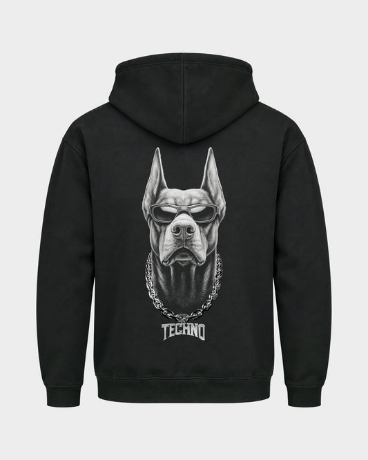 Hard Dog – Basic Hoodie in Schwarz, Rückenprint – Hard Nights