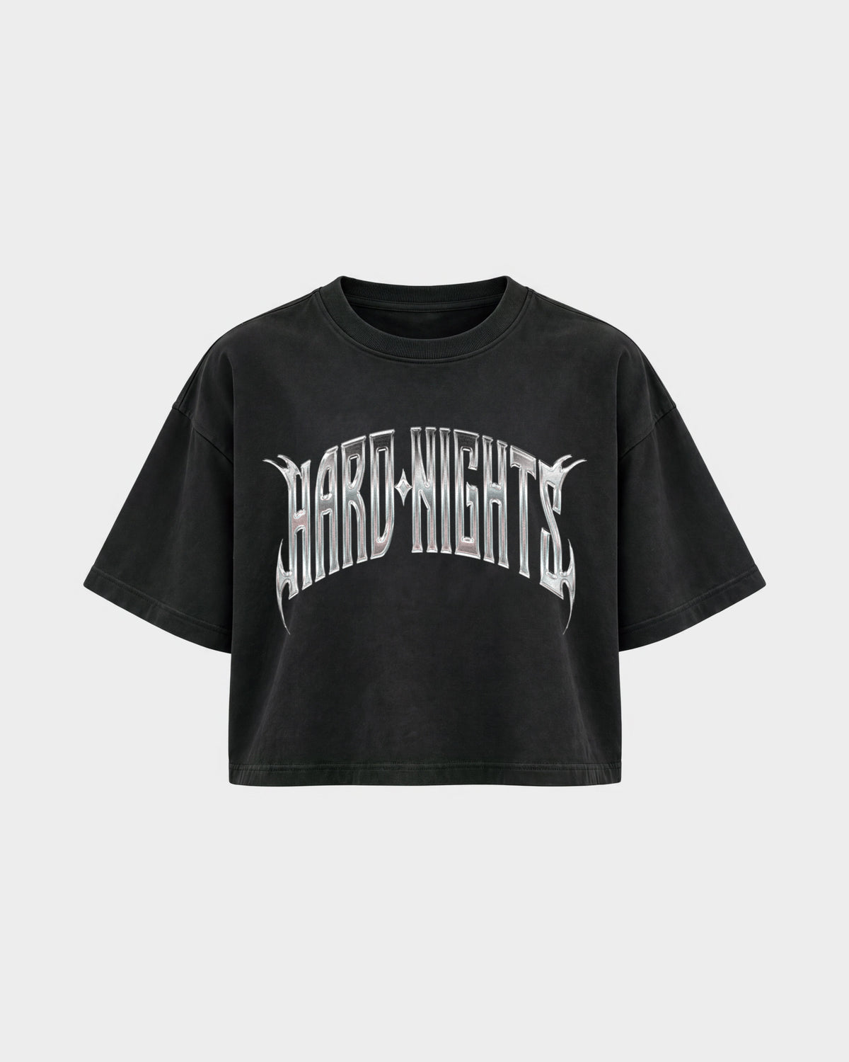 Hard Dog – Oversized Crop Top in Schwarz, Frontprint – Hard Nights