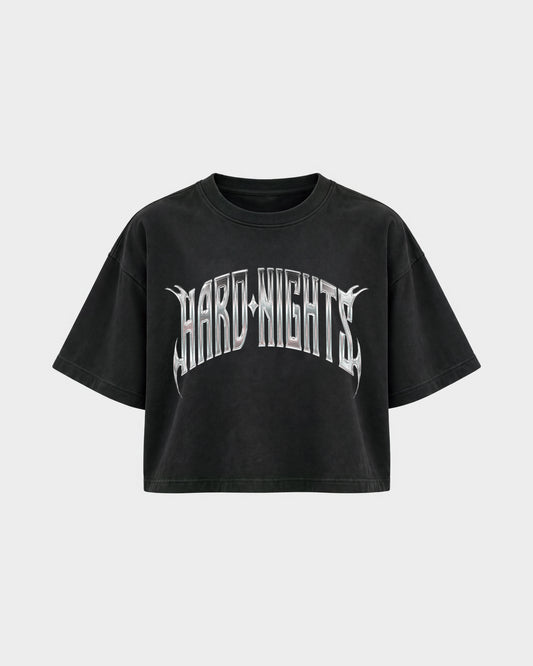 Hard Dog – Oversized Crop Top in Schwarz, Frontprint – Hard Nights