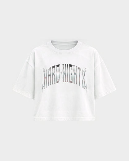 Hard Dog – Oversized Crop Top in Weiß, Frontprint – Hard Nights