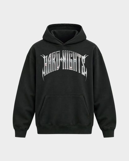 Hard Dog – Oversized Hoodie in Schwarz, Frontprint – Hard Nights