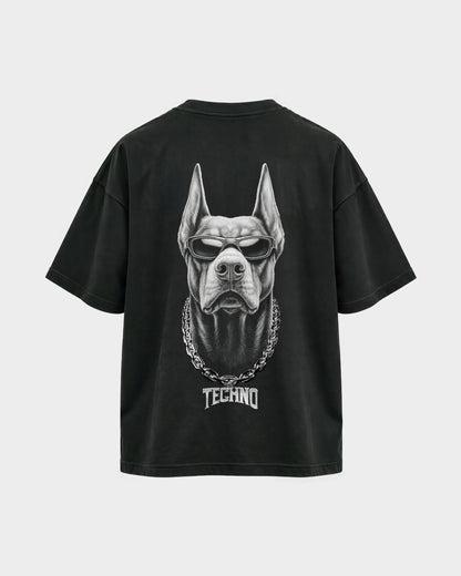 Hard Dog – Oversized Shirt in Schwarz, Rückenprint – Hard Nights