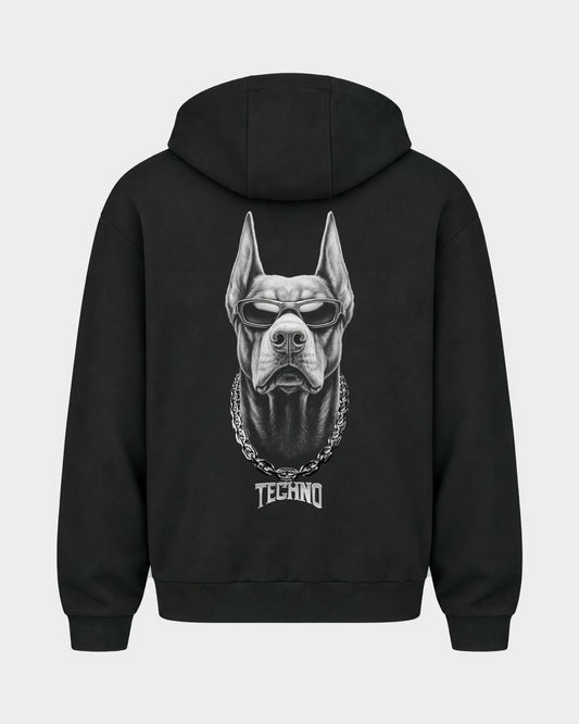 Hard Dog – Oversized Zipper Hoodie in Schwarz, Rückenprint – Hard Nights