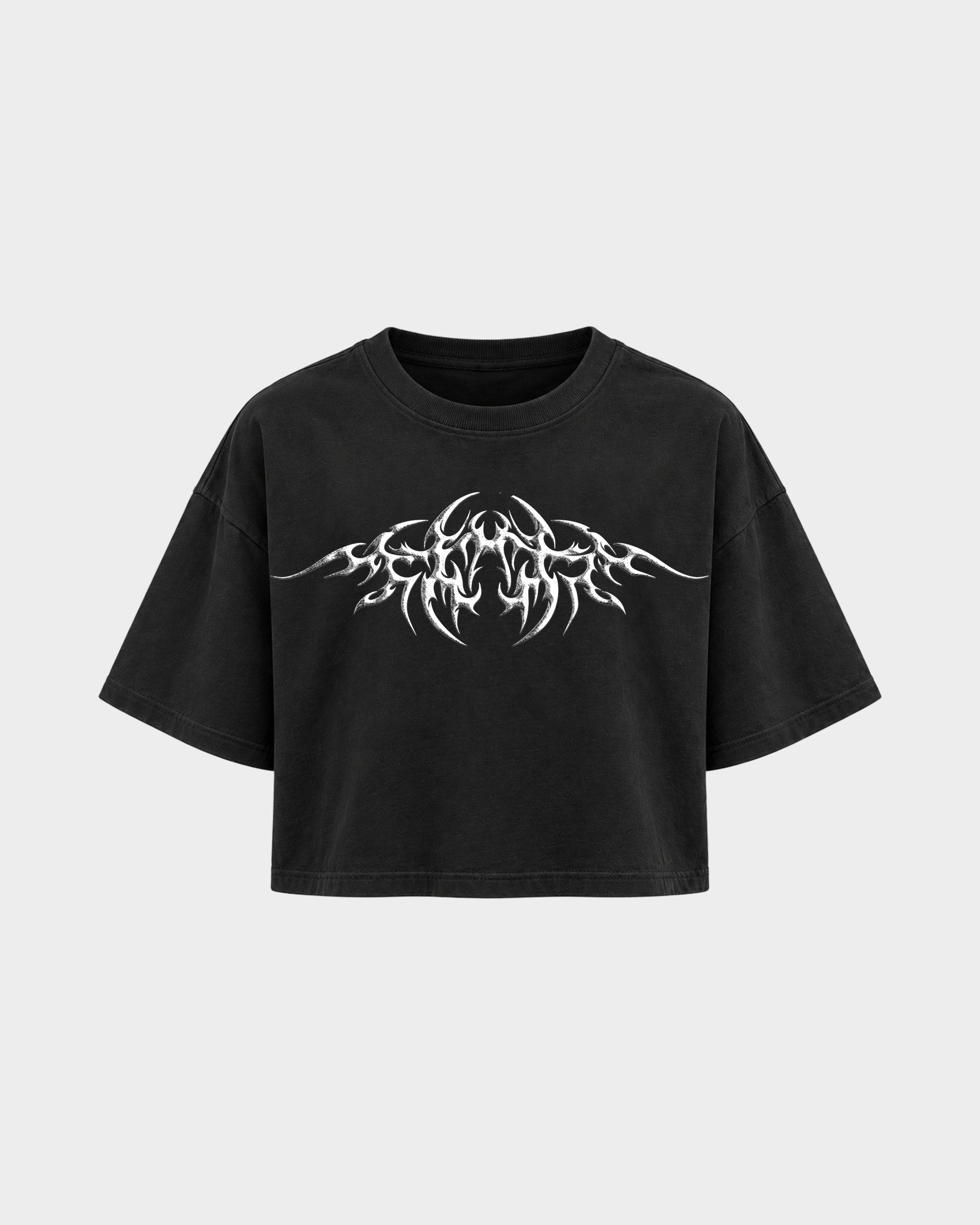Hard Generation – Crop Top in Schwarz – Vorderansicht
