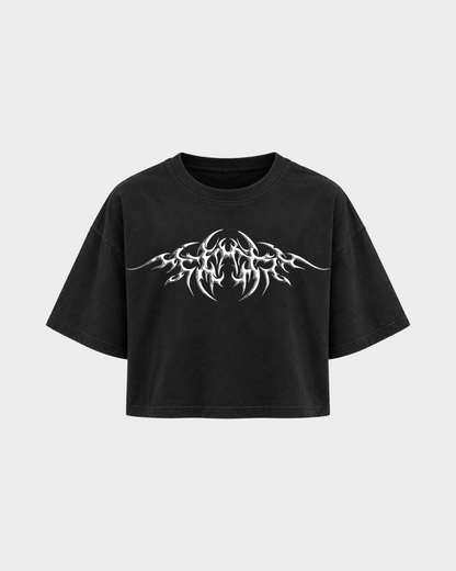 Hard Generation – Crop Top in Schwarz – Vorderansicht